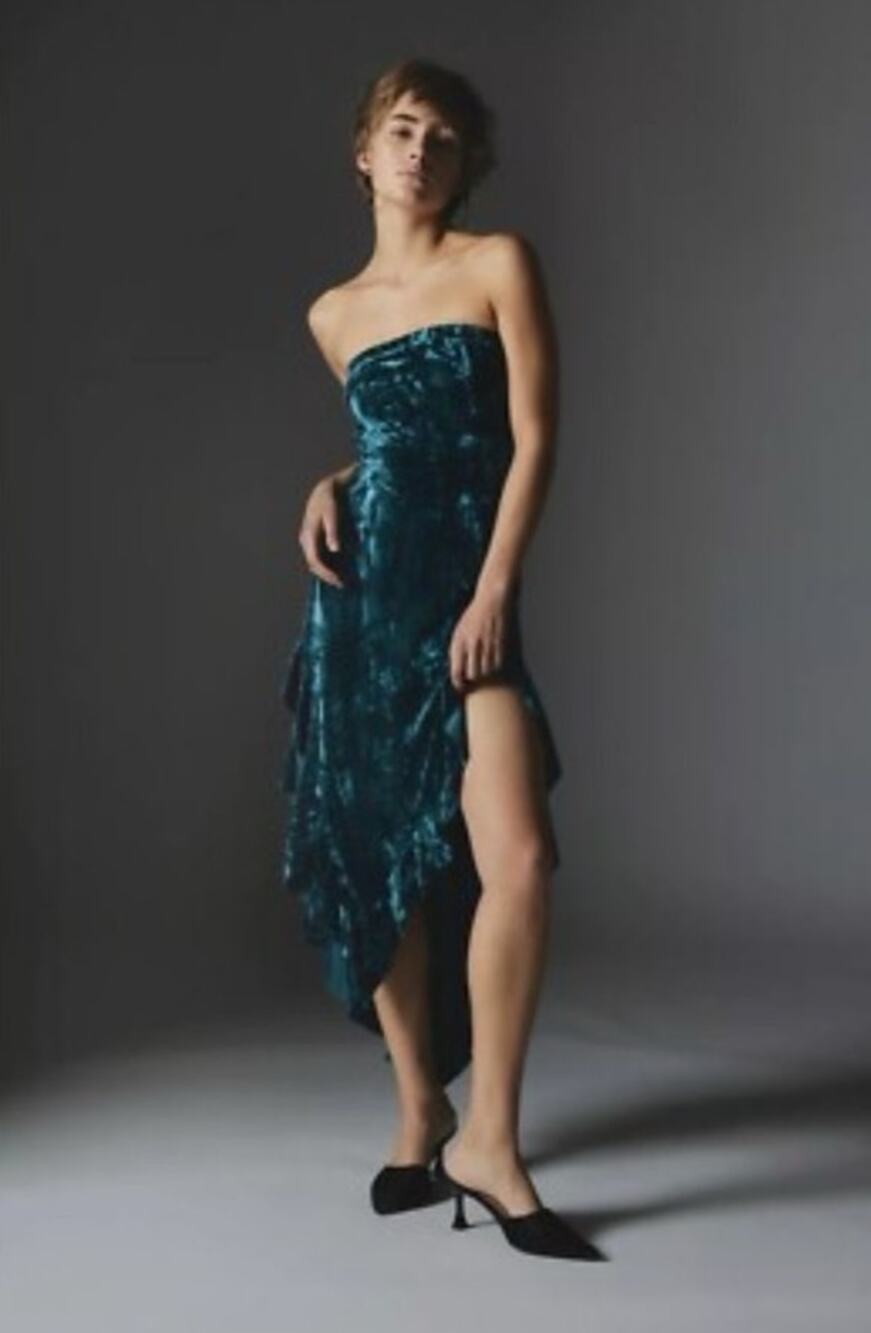 Silence + Noise Velvet Strapless Midi Dress Dark Grunge Romantic Size S